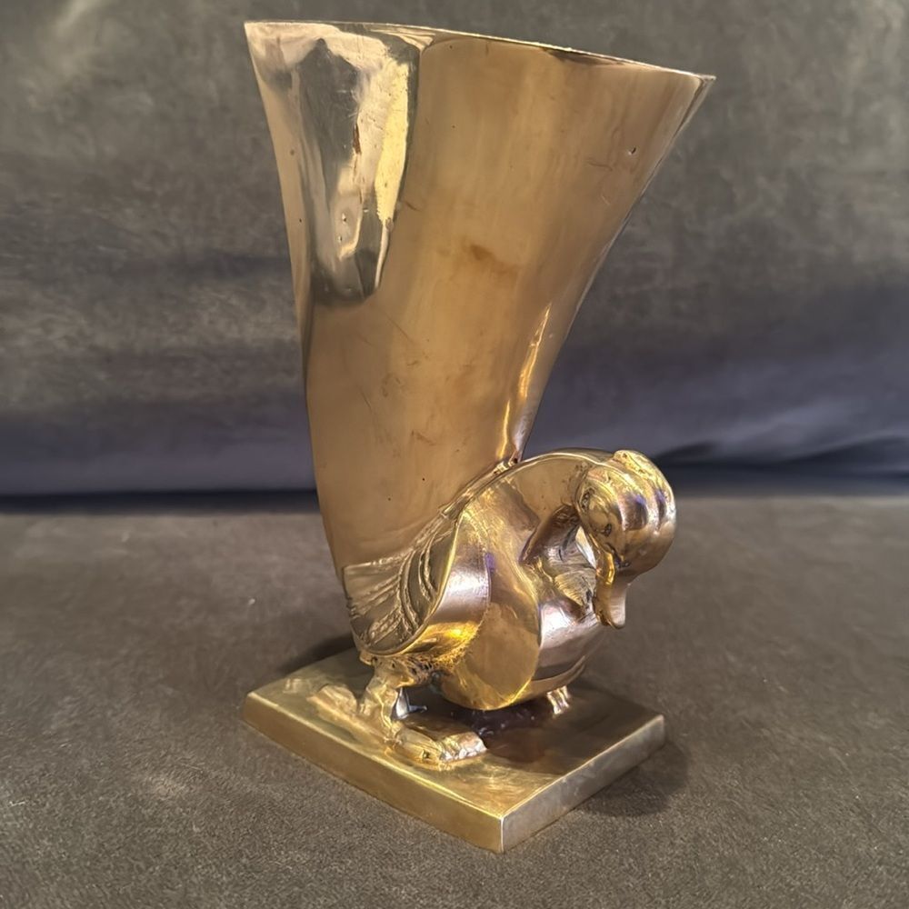 Vintage Brass Bird Bookend Vase Home Decor